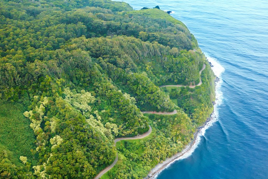 Maui's Road to Hana taken from an aerial view