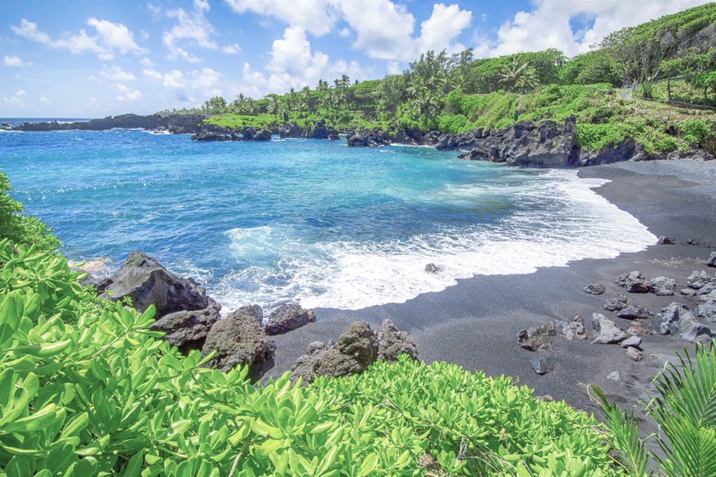 Maui's Waianapanapa state park black sand beach