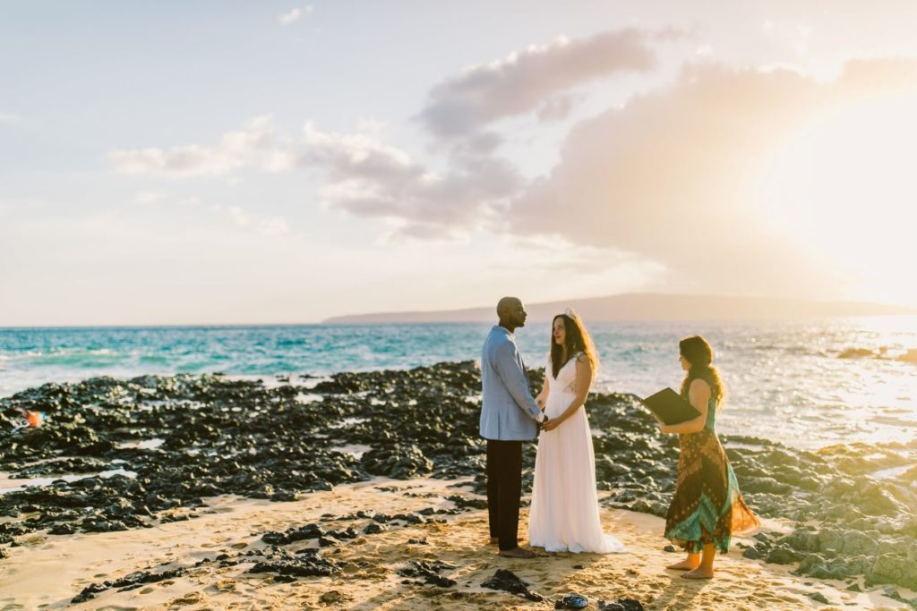 Tim & Angela wedding ceremony at Makena Cove in Maui, HI.